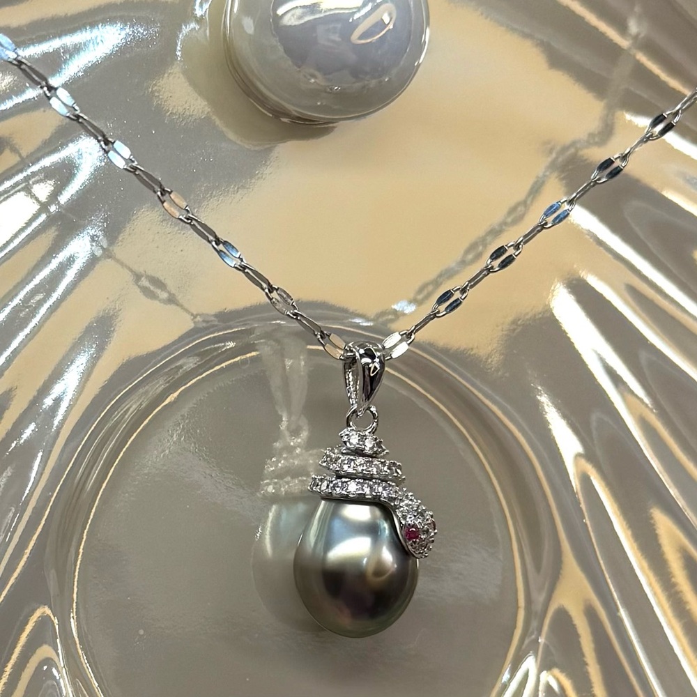 NPT12 Tahitian FLAWLESS Teardrop OMBRÉ 10.9mm Pearl SNAKE Pendant 18KWGold S925 - Picture 7 of 9